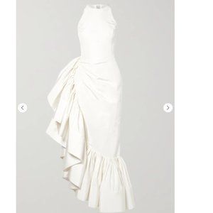 ROSIE ASSOULIN NWT IVORY WHOOPSY DAISY ASYMMETRIC RUFFLED SILK FAILLE GOWN